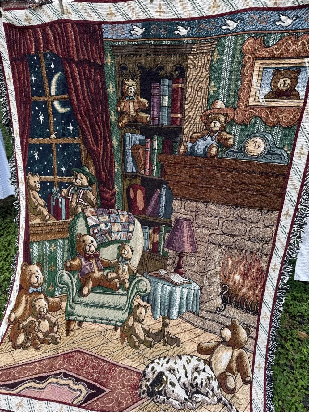 Vintage Multicolor Teddy Bear Tapestry Throw Blanket